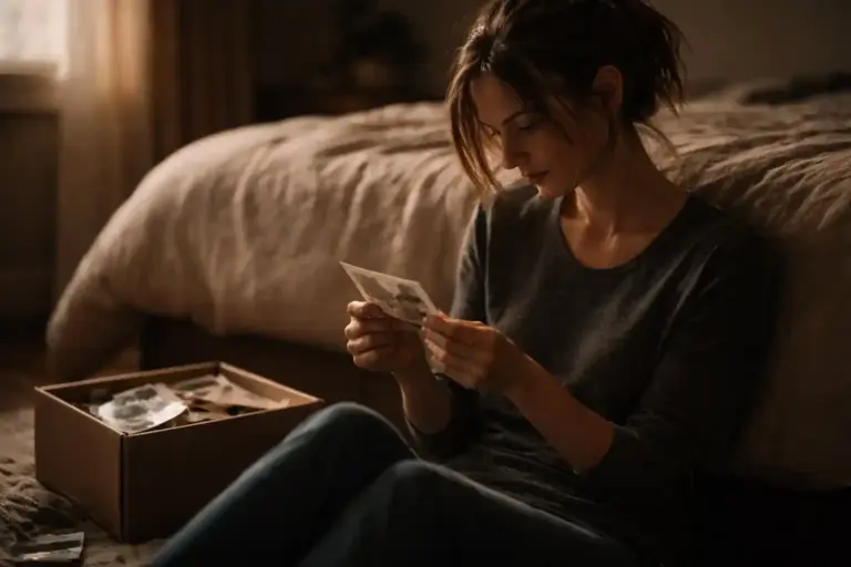 Детские травмы и отношения — девушка рассматривает старую фотографию