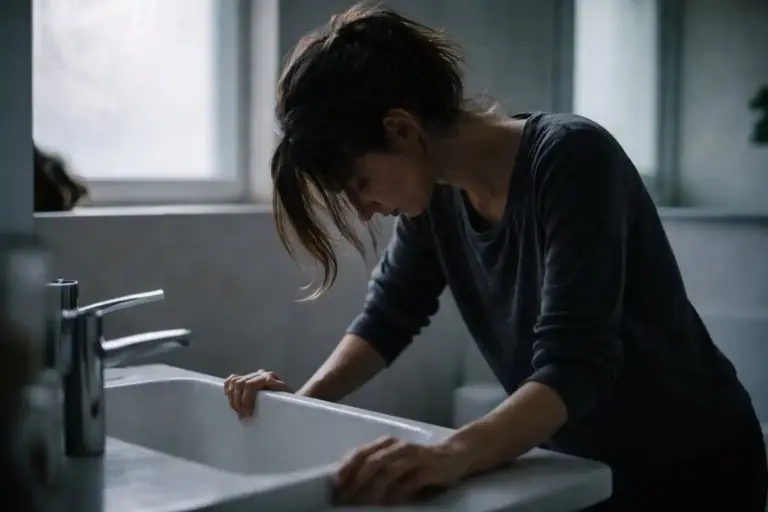 Чувство неполноценности — девушка у раковины, опустив голову